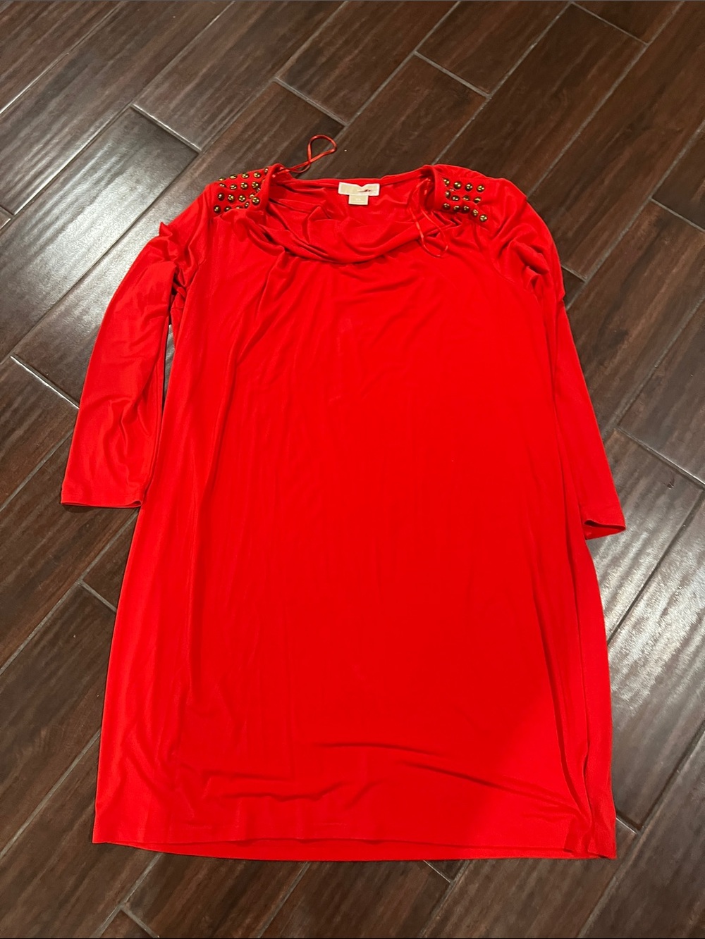 Michael Kors Red Stud-Shoulder Scoop Neck dress